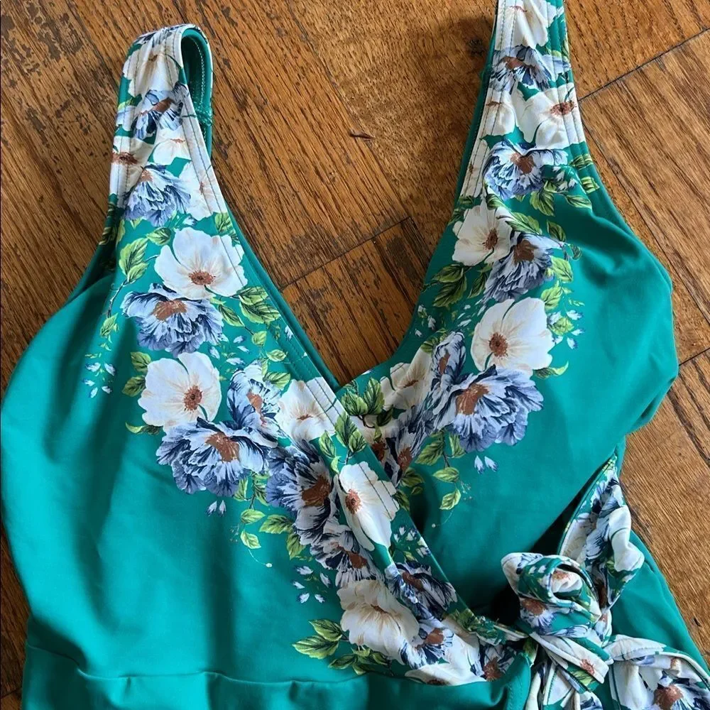 New Lands End Chlorine Resistance Mini Overlay Swimsuit with Functional Side Tie